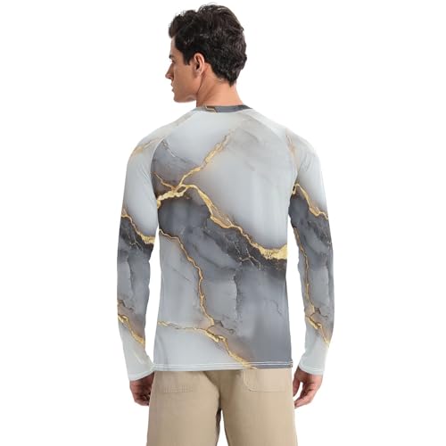 Marble White Gray Men's UPF 50+ Swim Shirts Quick Drying Comfort Sun Shirt for Men Long Sleeve Summer2