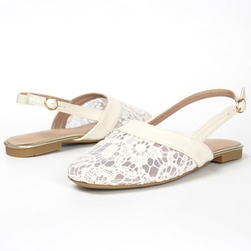 Comfortable Slingback Flat Shoes for Women Closed Square Toe Flats with Adjustable Ankle Strap Women’s Casual Daily Walking Slip-on Mules Shoes3