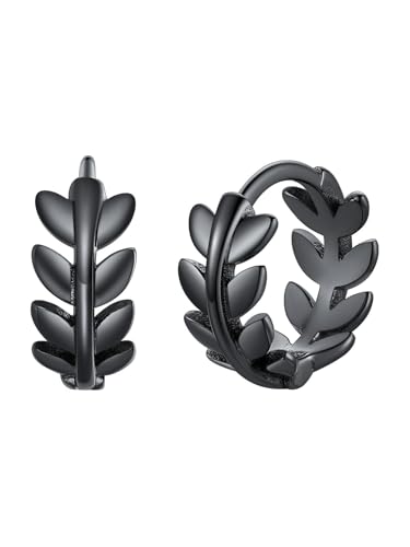 FaithHeart Leaf Huggie Hoop Earrings for Women, Sterling Silver/Stainless Steel Lightweight Hoop Earrings Hypoallergenic Small Huggie Hoops Jewelry Gifts