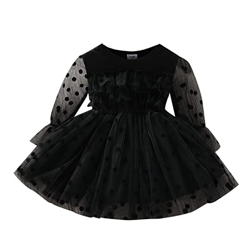 LOIJMK Bebé Bebé Recién Nacido Bebé Manga Larga Liso Lunares Vestido de Tul Vestido Princesa Trajes Ropa Brillo 92, Negro , 3-6 Meses