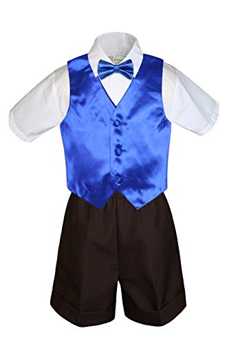 MILLTEX 4 Pieces Set Formal Party Wedding Color Satin Vest & Bow tie Shirt Brown Shorts Set New Born Baby Boy Toddler Sm-4T (SM (0-6 Months Old), Royal Blue)