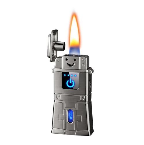 Encendedor de queroseno con pantalla táctil con luz LED, tanque de combustible transparente, diseño de metal portátil, llama suave, reutilizable