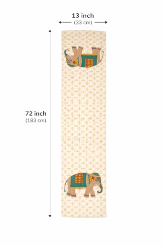 Image of Aazeem Baby Pink Elephant Table Runner for Dining Table | Velvet Farmhouse Table Cover Runner | Soft Decorative Home Accent 6 Seater