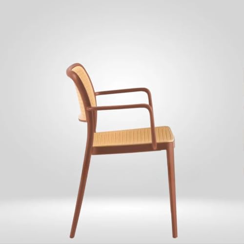 Image of Creative Rattan Dining Chair with Arms, Brown Frame and Cane, Indoor Accent Chair with Woven Back and Seat (Pack of 1)