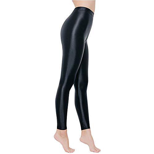 セクシー メタリック光沢 レギンス スパンデックス 美脚タイツ ヨガパンツ ハイウエスト ストレッチ パンツ 美尻 ヨガ スポーツウェア パンティー ストッキング 靴下 6カラー (黒, M)