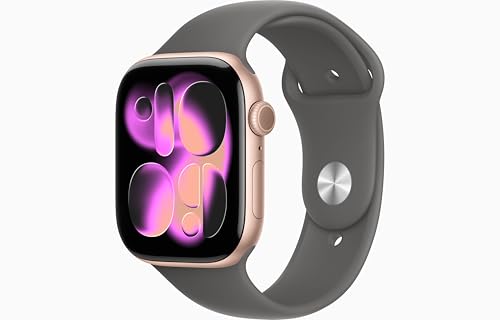 Image of Apple Watch Series 11 [GPS, 46mm] Rose Gold Aluminum Case with Stone Gray Sport Band, S /M (Renewed)