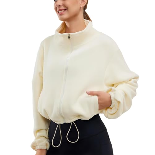 Womens Fleece Jacket Sherpa Cropped Oversized Sweatshirt Bomber Jackets for Women2