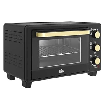 HOMCOM Mini Oven, 16L Countertop Electric Grill, Toaster Oven with Adjustable Temperature, 60 Min Timer, Crumb Tray, Baking Tray, Wire Rack, Tray Handle, 1400W, Black