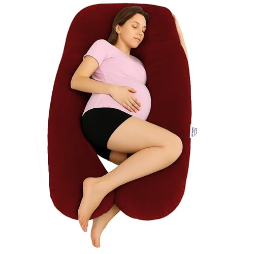 Image of GADDA CO Pregnancy Pillows for Sleeping U-Shape Full Body Pillow and Maternity Support - for Back, HIPS, Legs, Belly for Pregnant Women with Removable Washable Velvet Cover (Maroon)