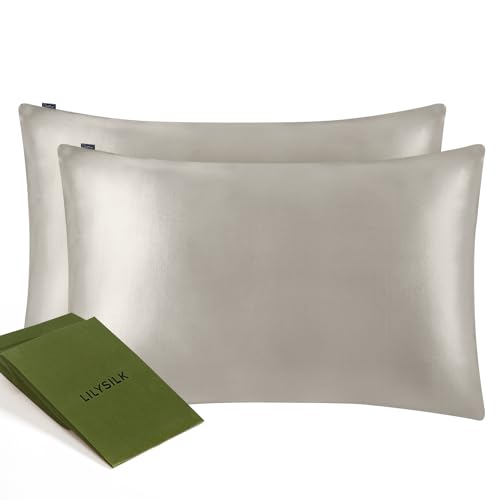 LILYSILK 枕カバー シルク枕カバー2枚セット 50×70cm 22匁シルク100%枕カバー 6Aランク 封筒式 両面用 シルクタイプ 封筒式 ピローケース 美髪・美肌 乾燥対策 静電気防止優しい肌触り洗えるシルバーグレー