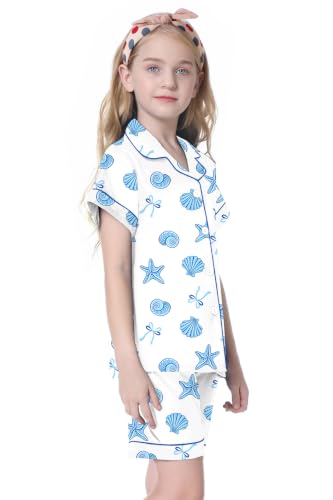 Image of Umeyda Women & Girls Pajamas Set, Soft Satin Lightweight Silk Button-Down Top with Shorts 2 Piece PJS for Mom Boys Kids Gifts