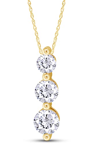 Round Cut Simulated Birthstone Three Stone Journey Pendant Necklace Jewelry for Women in 14k White Gold Over Sterling Silver Along with 18