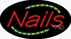 LED Nails Sign for Business Displays | Flashing Oval Electronic Light Up Sign for Spas, Salons | 15"H x 27"W x 1"D