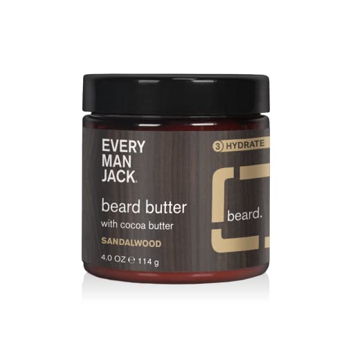 Every Man Jack Beard Butter- Subtle Sandalwood Fragrance - Rejuvenates, Hydrates, and Styles Dry, Unruly Beards While Relieving Itch - Naturally Derived with Cocoa Butter and Shea Butter - 4-ounce