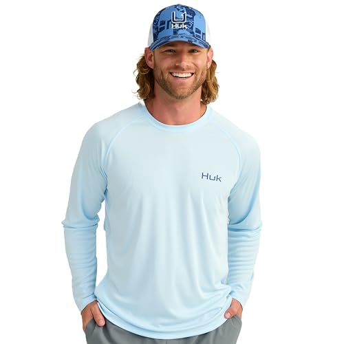 HUK Men's Pursuit Patterned Crew, Performance Fishing Long Sleeve Shirt