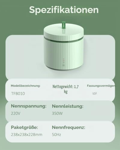 Foto von TOKIT Reiskocher 1,5L Mini aber Multifunktionen für 1-3 Personen Keramisch beschichteter Antihaft-Innenreistopf(Grün)