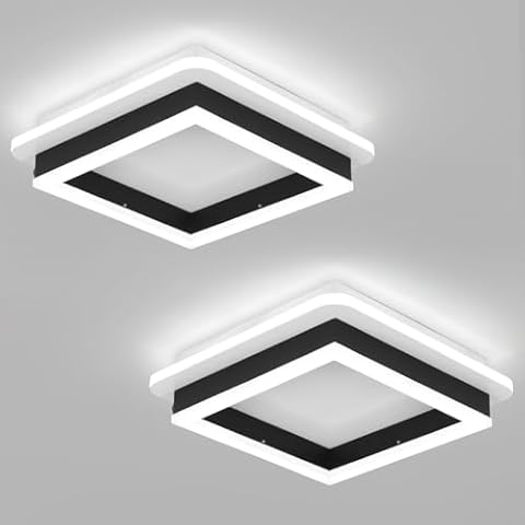 CANEOE 2 Packs Square Flush Mount Ceiling Light, 6000K Black Modern LED Ceiling Light Fixture, Minimalist Hallway Ceiling Lighting Fixture Ceiling Lamp for Hallway Entryway Bedroom Balcony Cover