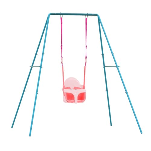 Image of TP Toys Small To Tall 2 In 1 Metal Swing Set with Pink Quadpod 4 in 1 swing seat, Adjustable Metal Swing Stand With Swings