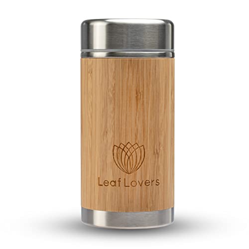 Leaf Lovers Edelstahl Thermobehälter Bambus-Design für Essen 600 ml Thermo Lunchbox auslaufsicher für unterwegs Cover