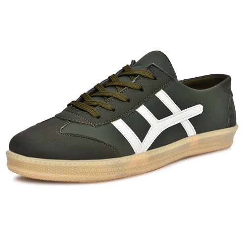 Image of Leatherkraft Men Low-Top Lace-Up Sneakers Olive