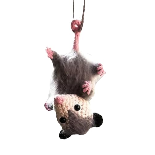 Possum Auto Charm, Opossum Rückspiegel Charmss, Crochet Possum Hanging Ornament für Autozubehör, Adorable Handmade gestrickt Possum, Rückspiegel Zubehör für Auto