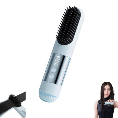 Cepillo alisador de cabello recargable sin cable azul miniatura 1