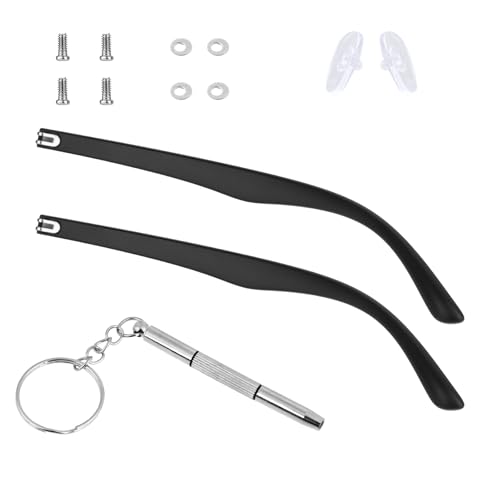 KALIONE 1 Pair Glasses Arm Replacement, Glasses Legs Replacement Eyeglass Arm Replacement Eyeglasses Arms Legs Replacement Accessories With Screws, Washers, Screwdrivers, Nose Pads (Black)
