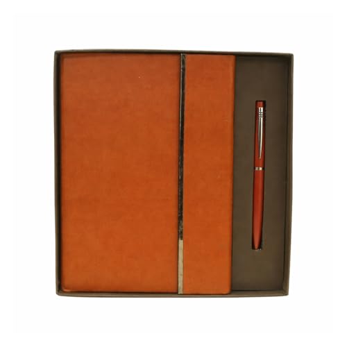 Image of 2 in 1 Diary with Pen Gift Set for Men and Women, Leather Notebook Diary & Metal Pen Birthday Gifts for Husband, Brother, Father New Year Corporate Gift for Employee Gift Set (Brown)