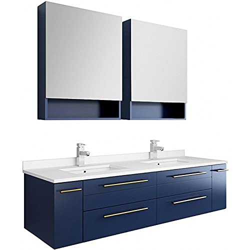 Fresca Stella 60" Wall Hung Double Undermount Sink Vanity Set In Royal Blue #TOP21
