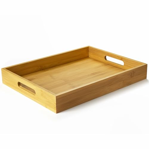 ATZYmolin Wood Serving Tray with Handles, Home Decorative Wooden Rectangle