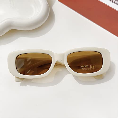 Youth Retro Rectangle Sunglasses - Non-Reflective Lenses Lightweight PC Frame for Outdoor Activities Beige
