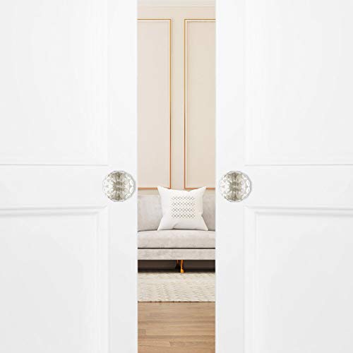 Clctk 4 Pack Crystal Glass Dummy Door Knobs, Inactive Round Half-Dummy Door Knob Set, Single Side, Satin Brass #TOP1