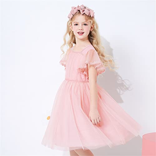 Toddler Flower Girl ,Little kid Dress Tulle Ruffle Short Sleeve A-Line Princess Pink Party Tutu Tulle Summer Vintage Dress 3T3