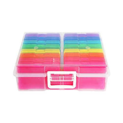 Naivees 4" X 6" Photo Storage Case With Handle, 16 Inner Photo Organizer Keeper, Extra Large Storage Picture Boxes, Seed Storage, Transparent Craft Keeper (Multicolor ×2) #TOP2