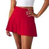 YITTY Active Women's Ultraluxe High-Waist Tennis Skirt with Built-in Shorts, Athleisure, 4-Way-Stretch, Built-in Shorts, Heated Red, S