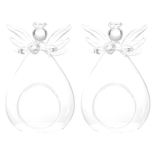 Angoily Jarrón de Cristal Transparente en Forma de Ángel 2 Piezas, Florero Decorativo de Vidrio Hidropónico para Hogar, Oficina y Balcón, Jarrones Creativos para Arreglo Floral