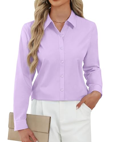 Image of J.VER Button Down Shirts for Women Stretch Collared Long Sleeve Dress Shirt | Business Casual, for Work Office, Meetings, Dinner, Dates, Travel, Leisure, Elegant, Workout, Social Gathering, Commute