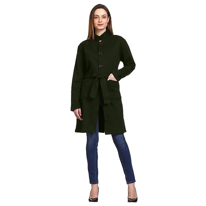Women's Western Cotton Blend Collar Nack Above Knee Length Winter Long Coat with Belt For Ladies & Girls-image-44