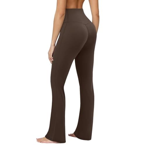 COPYLEAF Flare Leggings for Women High Waisted Seamless Yoga Pants Tummy Control Workout Gym Leggings Bootcut Pants Brown X-Large