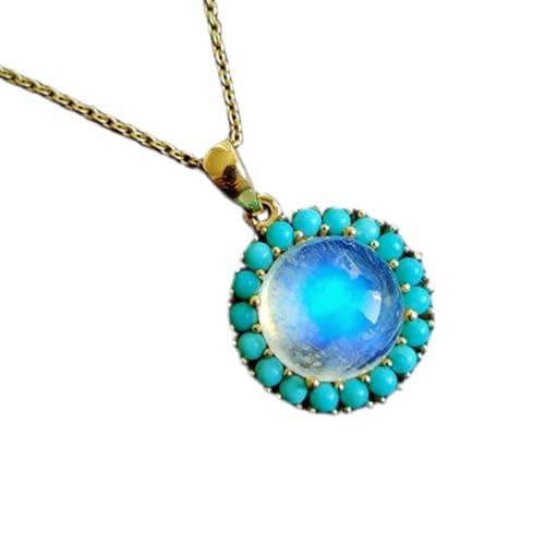 Colgante de piedra lunar azul y plata de ley 925 LKBEADS joya redonda lisa gmpd_0350