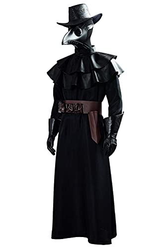 Coser Park Plague Doctor Costume Men Halloween Party Medieval Cosplay Steampunk Bird Beak Mask Long Robe Cape Outfit Black