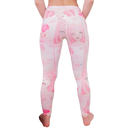 Lewd Fashion Ahegao Face Anime Leggings Perfect for Cosplay & Yoga – Waifu-Inspired White Tights – Manga-Themed Outfit – Ideal Gift for Her (M)