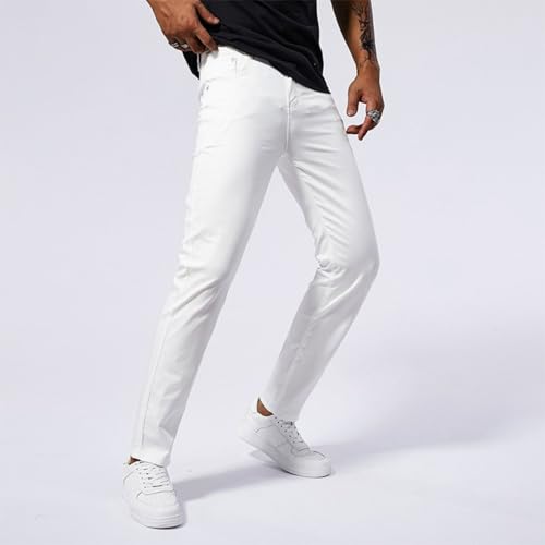 Jeans Pants Trousers Denim Stretch Slim Fit White Street Trendy Business Commuting Straight Leg Casual for Men(White,31)3