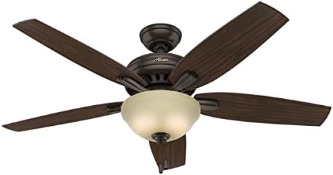 Hunter 52 inch Indoor Ceiling Fan with LED Light - Bronze Ceiling Fan with Pull Chain, For Bedroom or Living Room, Standard Mount, No Remote, 5 Blades, Includes Bulbs - Newsome 53311, Premier Bronze
