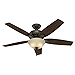 Hunter 52 inch Indoor Ceiling Fan with LED Light - Bronze Ceiling Fan with Pull Chain, For Bedroom or Living Room, Standard Mount, No Remote, 5 Blades, Includes Bulbs - Newsome 53311, Premier Bronze