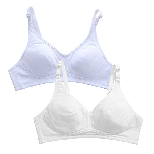 FEOYA Girls Cotton Training Bra Soft Cup Wireless Vest Design Sport Bra 2 Pack