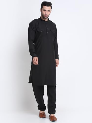 Image of KRAFT INDIA Cotton Black Pathani Kurta & Salwar With Embroided Black Nehru Jacket xxl-lage, Ethnic Traditional Wear