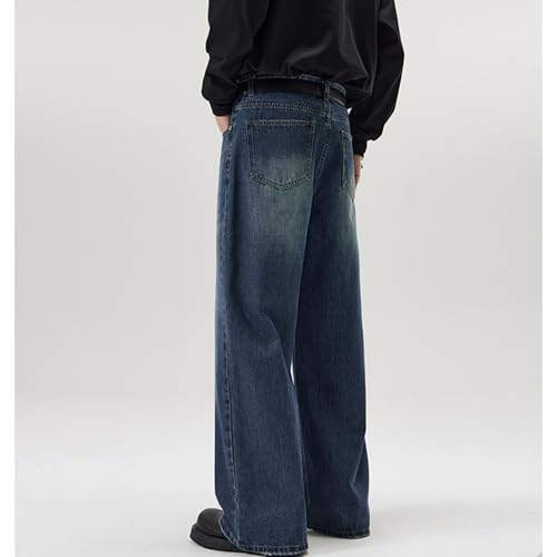 Baggy Hip Hop Jeans for Men Baggy Straight Leg Long Denim Pants Vintage Loose Fit Classic Trousers (X-Large,Dark Bluec1)4
