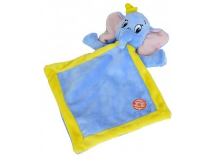 cavernedesjouets Doudou Plat Elephant Dumbo Bleu et Jaune 18 x 18cm - Bebe, Naissance - Set Peluche Enfant avec Carte Tigre