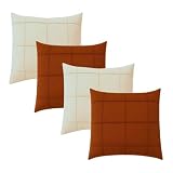 Kit 4 Almofadas Quadradas Cheias Suede Drapeada 45x45cm Decorativas com Zíper para Sofá e Cama(TERRACOTA E BEGE)